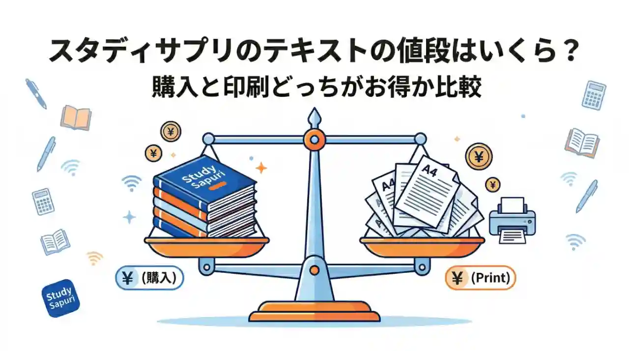 スタディサプリのテキストは購入と印刷のどちらがお得かを表しているイラスト
