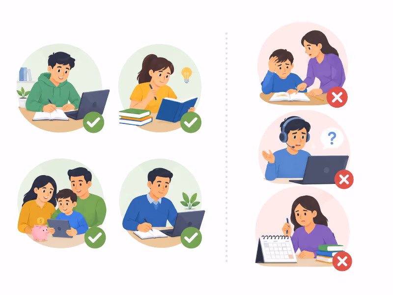 スタディサプリが向いている人と向いていない人を対比で示したイラスト