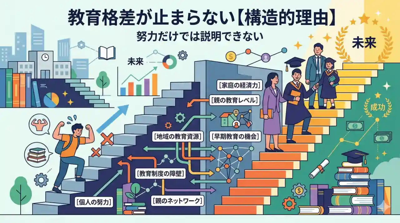 教育格差が努力だけでは埋まらない理由を表したイラスト