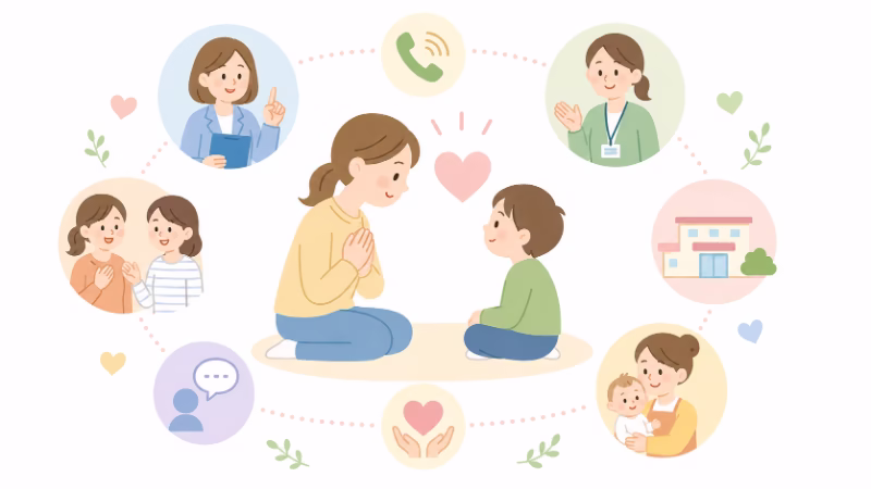 親子の関係を修復し、外部の支援につながる様子を表したイラスト