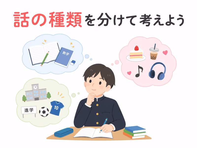 正解のある話と好みや価値観の話の違いを考える中学生のイラスト